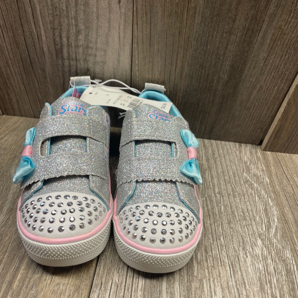 Sport by Skechers Lights Crystal Stars Sparkle Silver Blue Pink Girls Size 8 - Picture 11 of 15